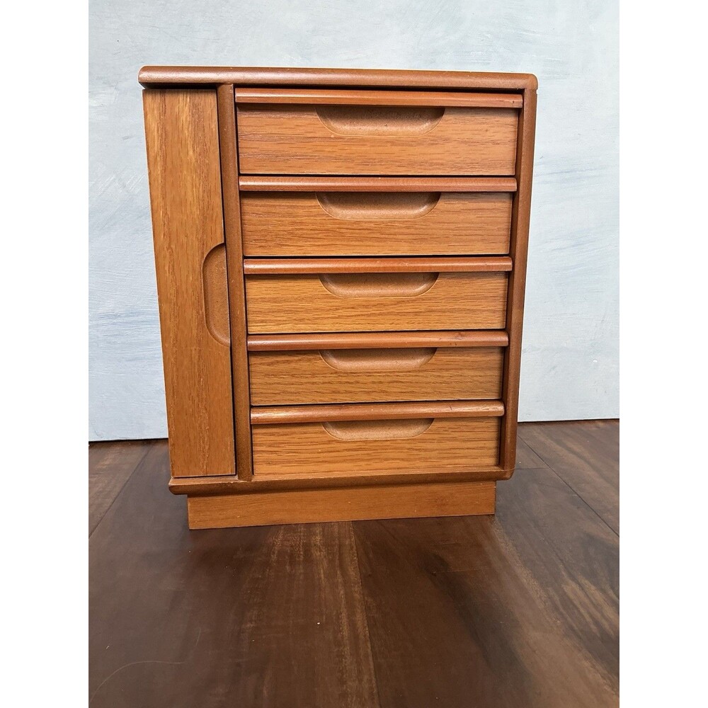 Mid Century Modern Wooden Vanity Top Jewelry Box Oak Wood Beautiful